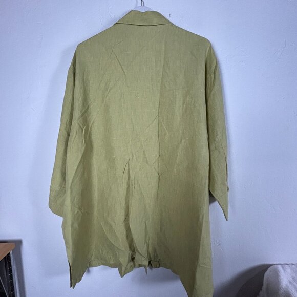 Harper Greer Womens Lime Green Linen Button-Down Long Sleeve Tunic Shirt Top XL - Picture 2 of 7